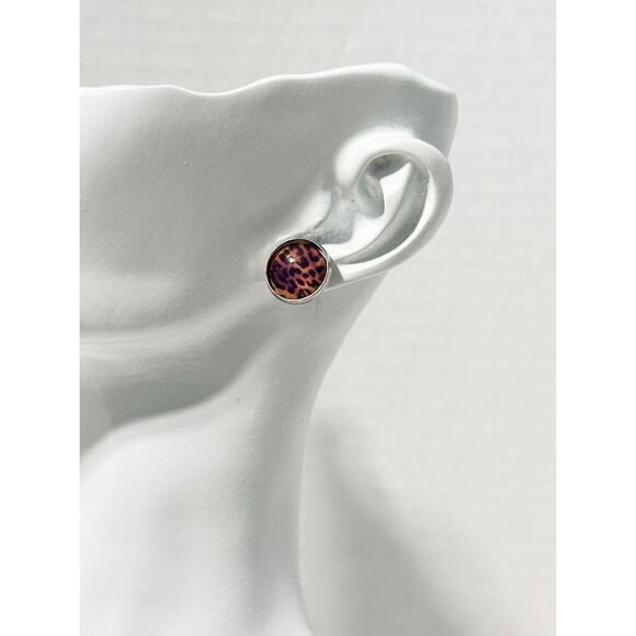 Leopard Print Vegan Leather Dangle & Leopard Stud Earrings Orange 2 Pairs Set - Picture 2 of 7